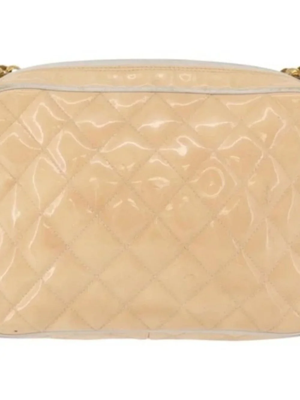 CHANEL Matelasse Chain Shoulder Bag Patent Leather Ivory Gold CC Auth BA13017